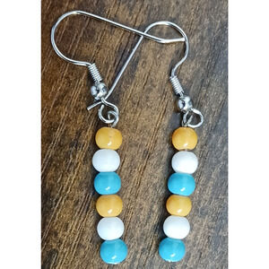 Handcrafted Blue White Orange Beaded Dangle Earrings Womens Fashion Jewelry